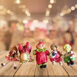 Vintage Paper Mache Clown Doll Christmas Ornaments Silly Rare Whimsical Happy